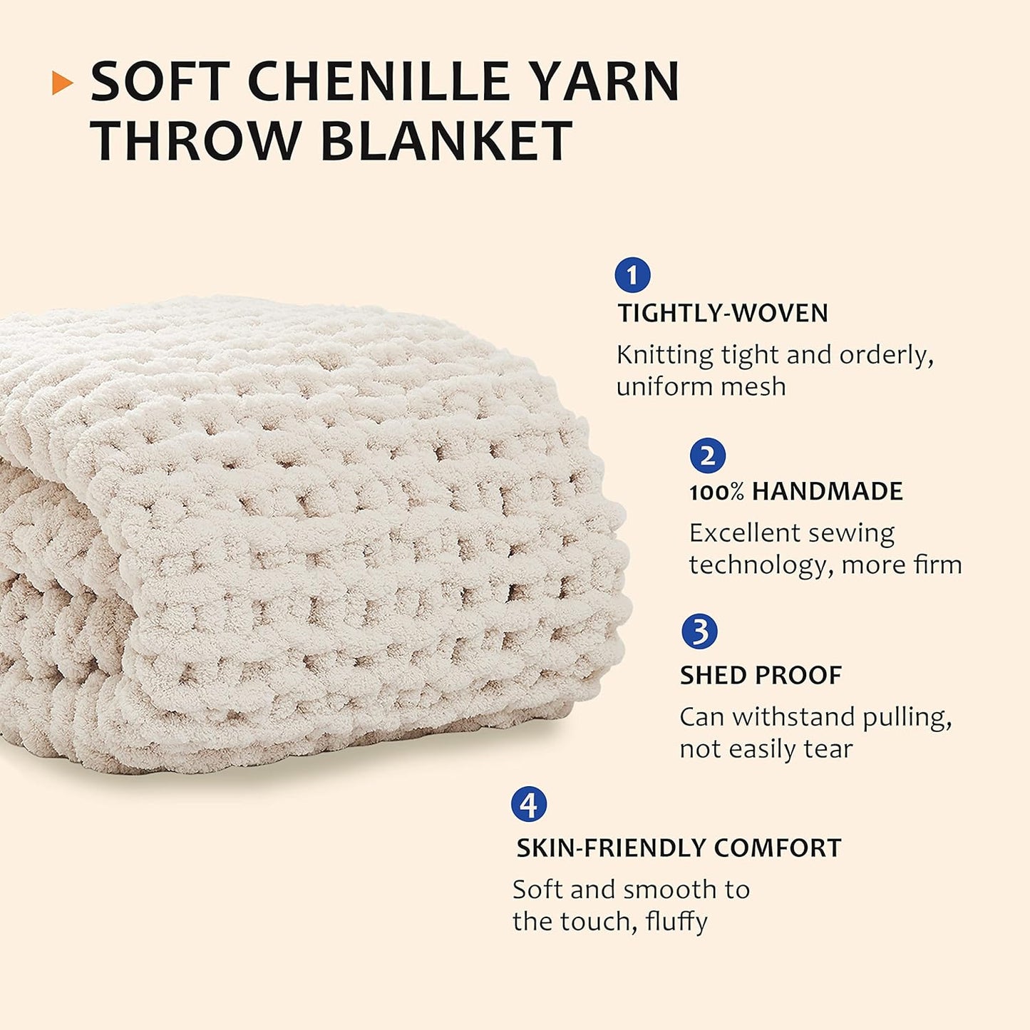 Chunky Knit Throw Blanket – Handmade Chenille Cable Knit (50x60")