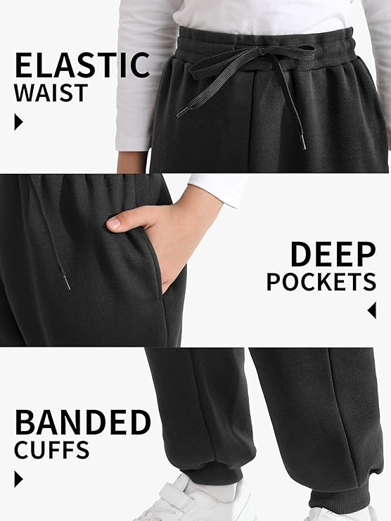 4-Pack Boys’ Fleece Sweatpants – Athletic Jogger Pants with Pockets & Drawstring