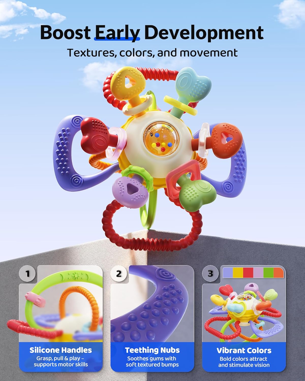 Montessori Sensory Teething Toy – BPA-Free Silicone Rattle Teether for Babies (0–12 Months)