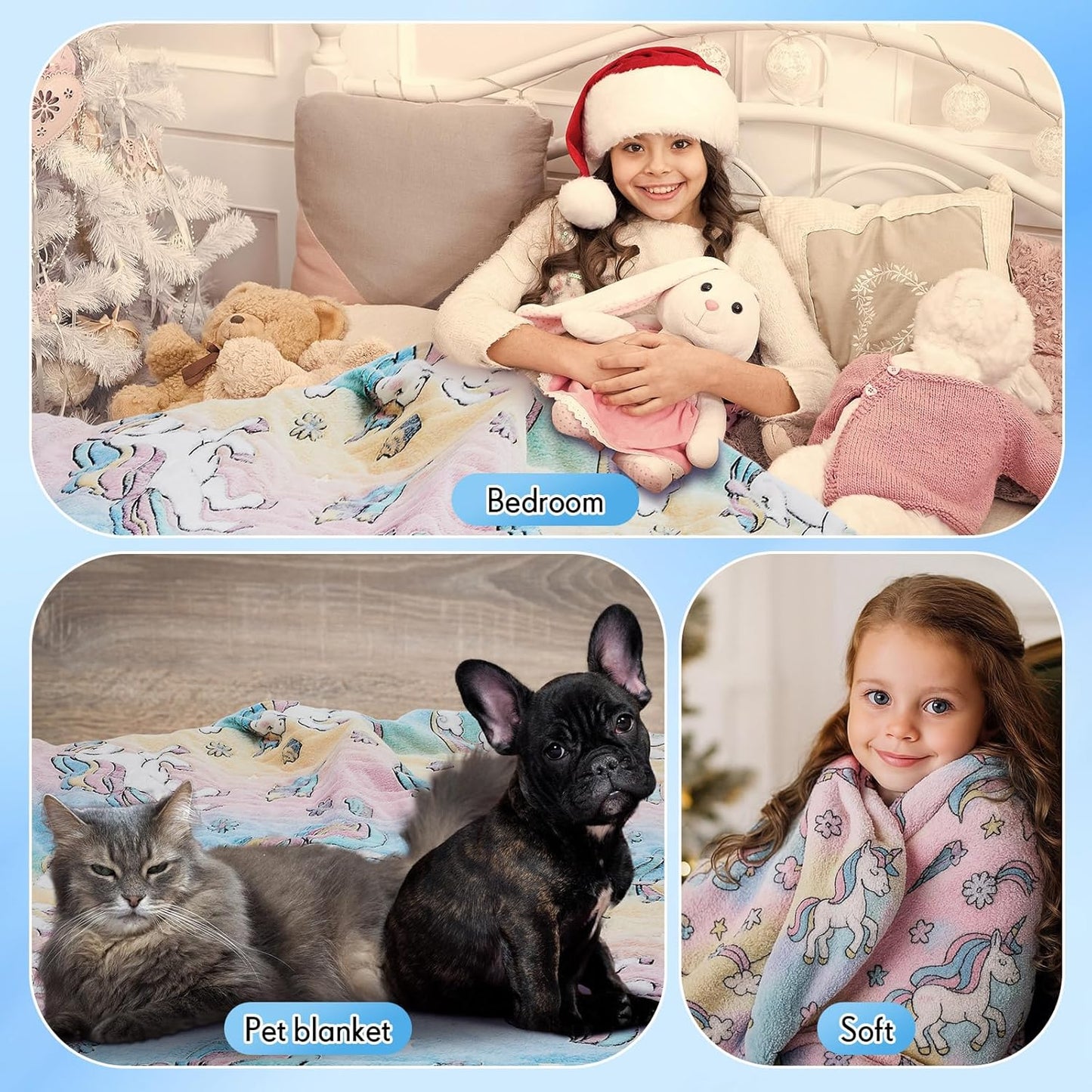 Kids Heated Unicorn Blanket – Glow-in-the-Dark Electric Throw with Auto Shut-Off (50" x 60")