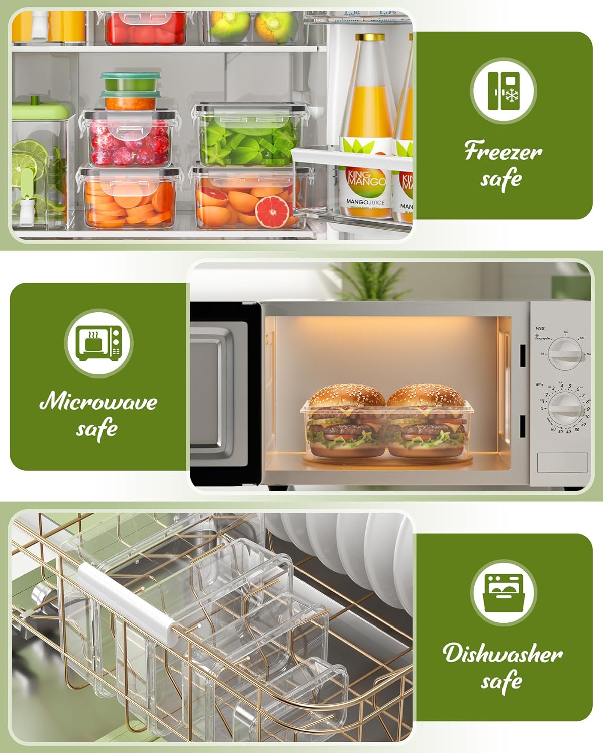 Plastic Food Storage Containers with Lids, BPA-Free, Complete with Labels and Pen