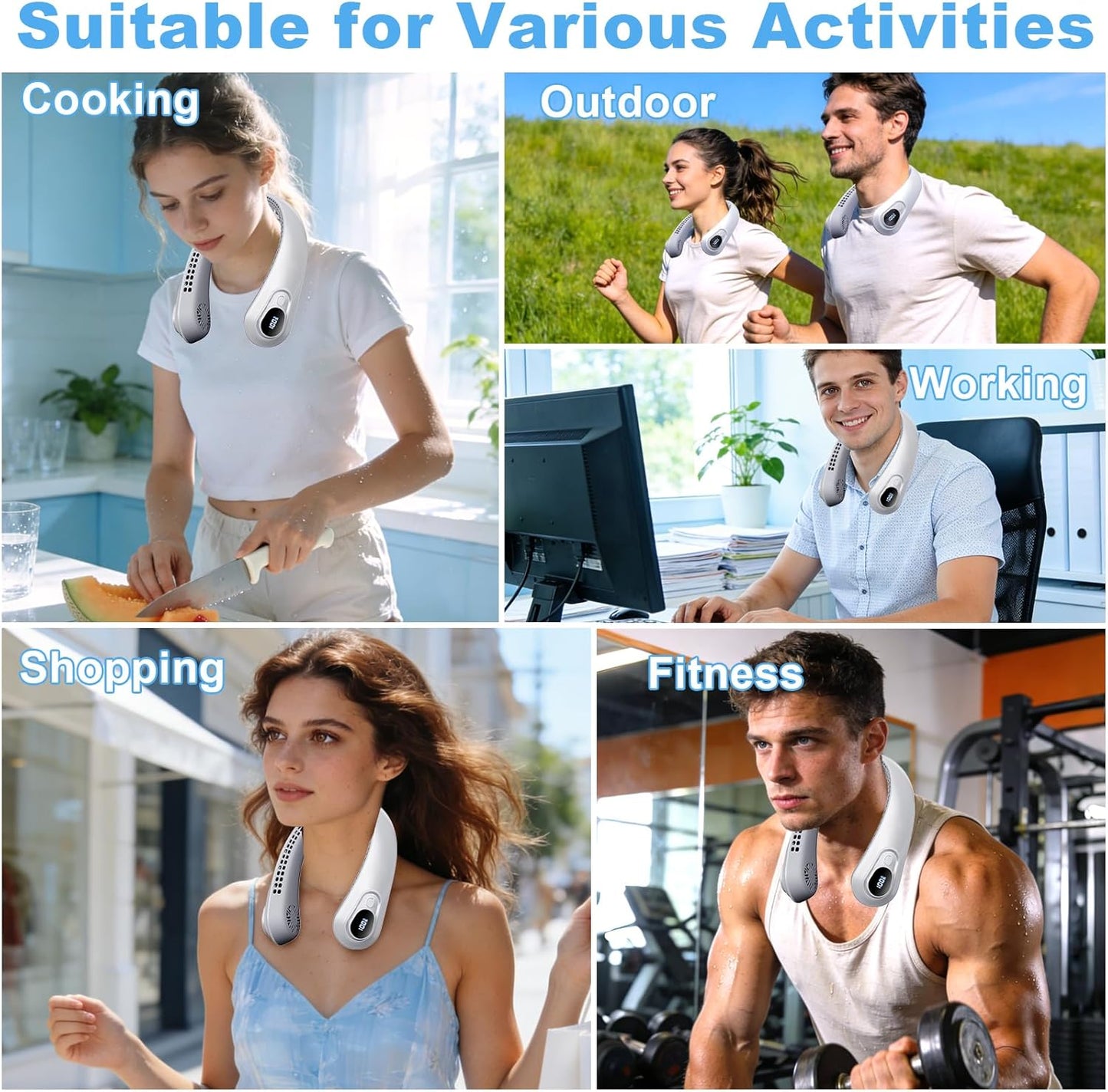 Portable Rechargeable Neck Fan – 5000mAh Bladeless Wearable Cooling Fan with LED Display & 5 Speeds