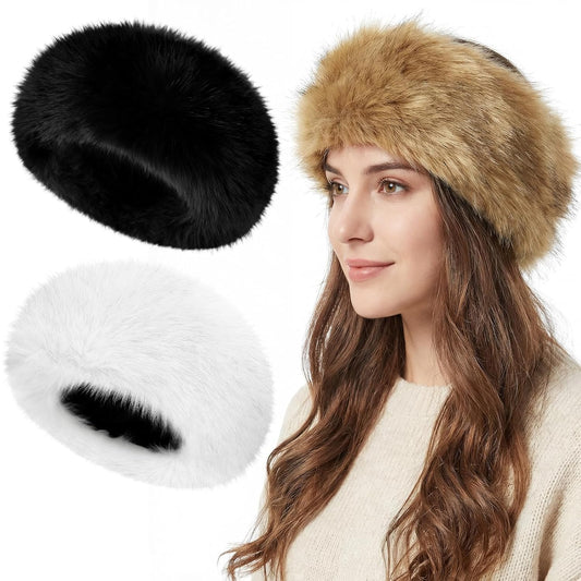 3-Pack Faux Fur Headbands for Women – Fluffy Winter Ear Warmers (3 Colors)