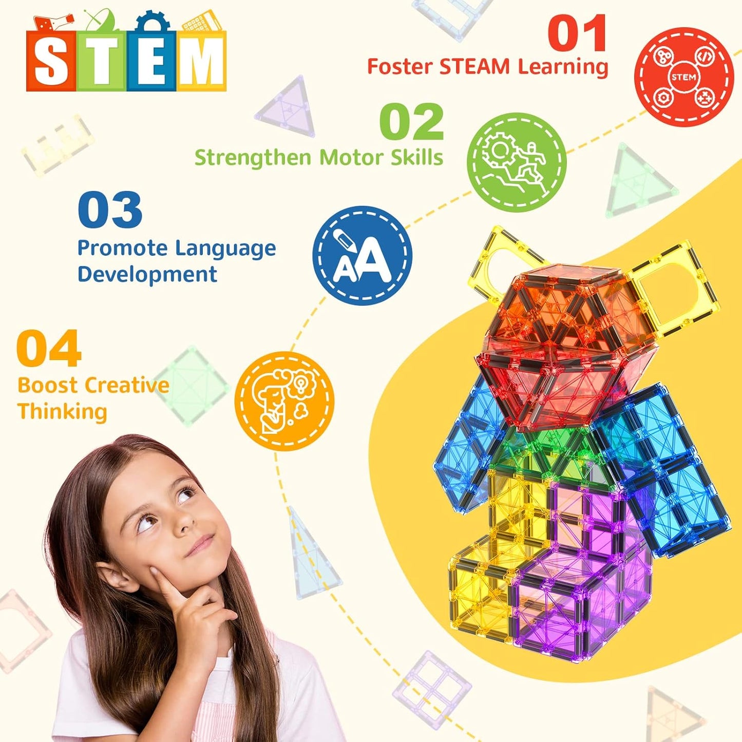 60 PCS STEM Magnetic Building Tiles Sensory Toys for Kids Brain Development