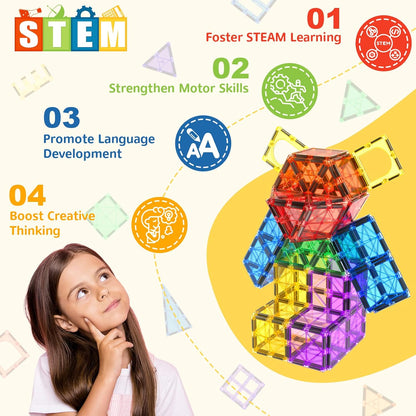 60 PCS STEM Magnetic Building Tiles Sensory Toys for Kids Brain Development