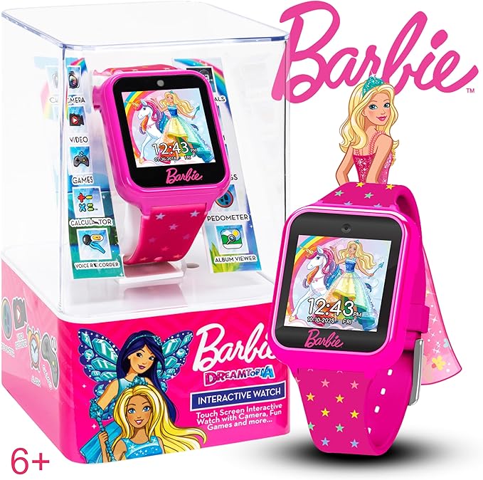 Barbie Kids Smart Watch - Touchscreen, Games, Selfie Camera, Step Tracker, Silicone Strap (Fits 5.5" to 8.5" Wrists)