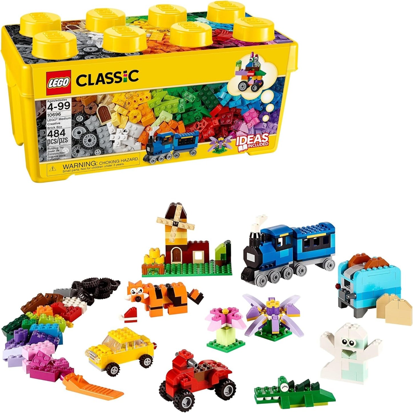 Medium Creative Brick Box 10696 - Building Set with Train, Car, and Tiger for Ages 4+