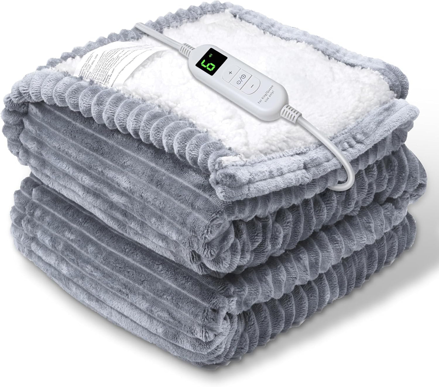Electric Heated Blanket Throw – 6 Heat & 4 Timer Settings, 50x60" (Grey)