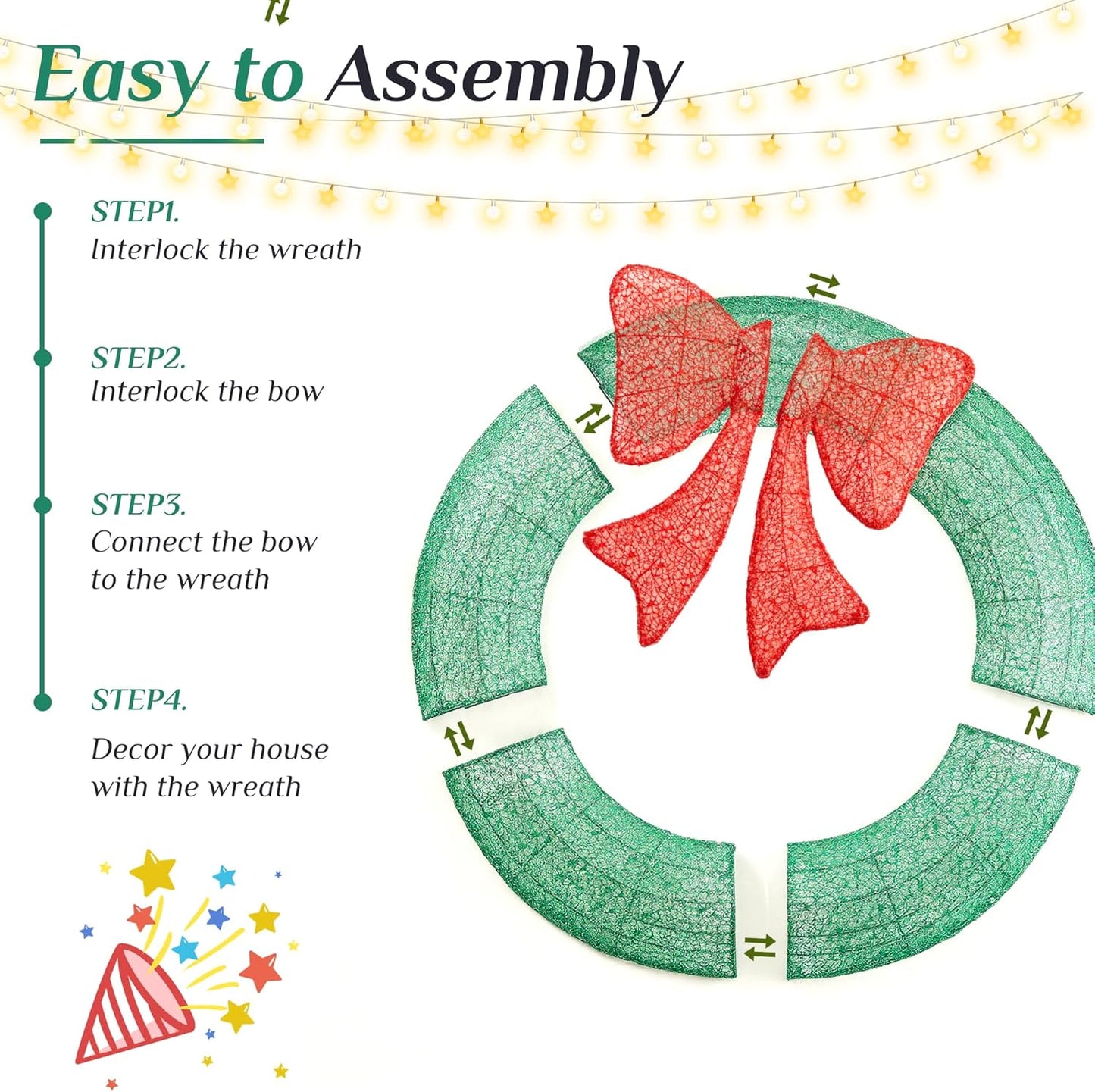 48in Pre-Lit Christmas Wreath with LED Lights and Red Bow