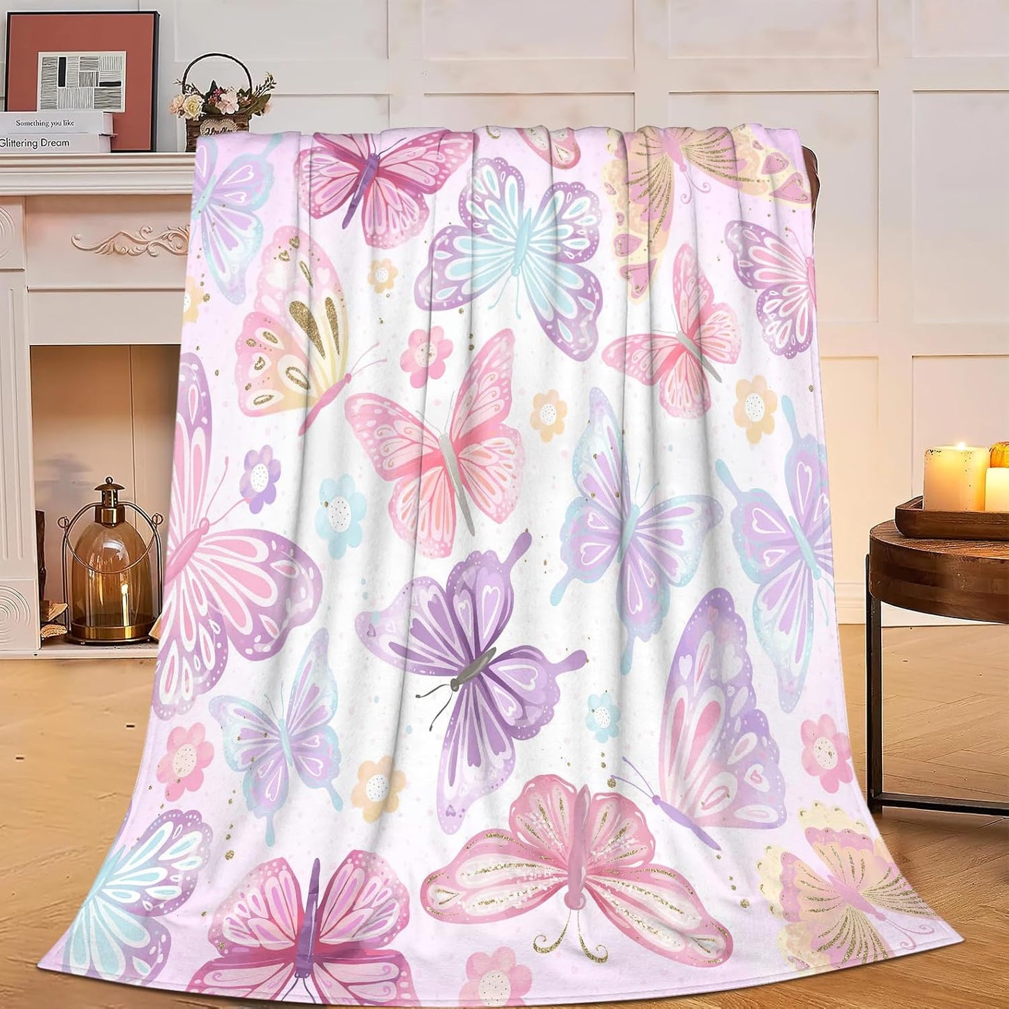 Cozy Pink Butterfly Throw Blanket for Women and Kids – Super Soft Plush Fleece, 40"x50"