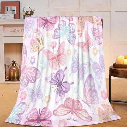 Cozy Pink Butterfly Throw Blanket for Women and Kids – Super Soft Plush Fleece, 40"x50"