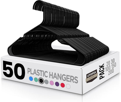 50-Pack Plastic Hangers – Durable Space-Saving Closet Organizers for Apartments and Dorms