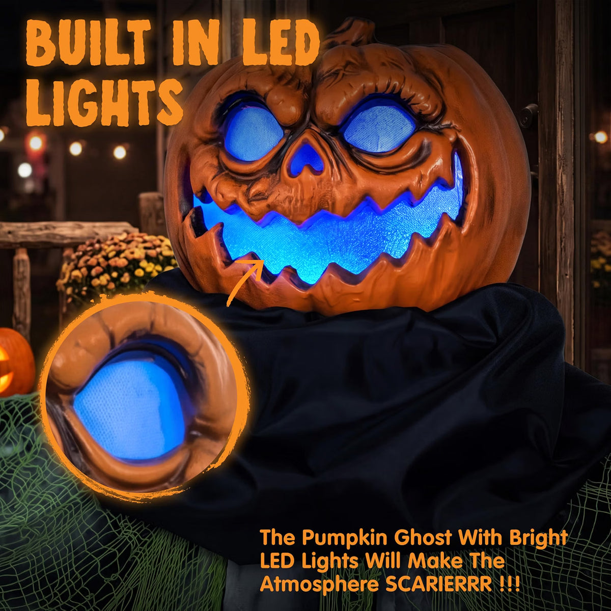 72" Life-Size Halloween Animatronic Ghost Pumpkin – Sound-Activated Haunted House Prop with Creepy Sounds for Outdoor Yard & Garden Décor