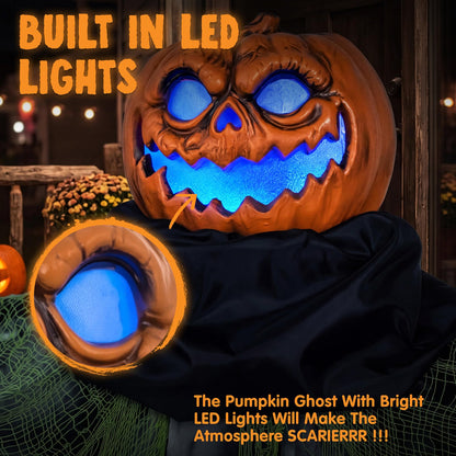 72" Life-Size Halloween Animatronic Ghost Pumpkin – Sound-Activated Haunted House Prop with Creepy Sounds for Outdoor Yard & Garden Décor