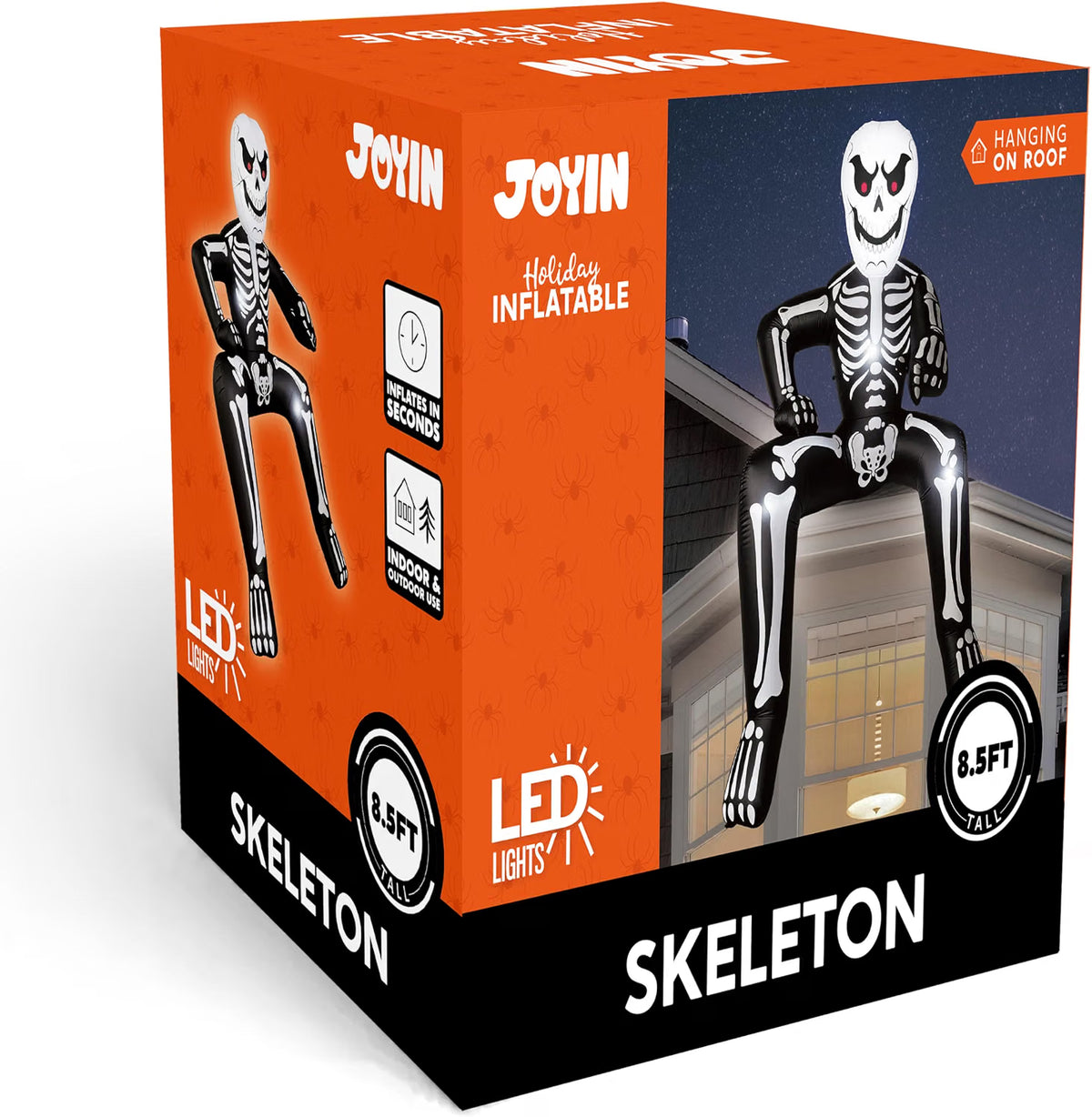 8.5 FT Halloween Inflatable Rooftop Skeleton – LED Light-Up Blow-Up Decoration for Outdoor Yard, Garden, Porch & Patio