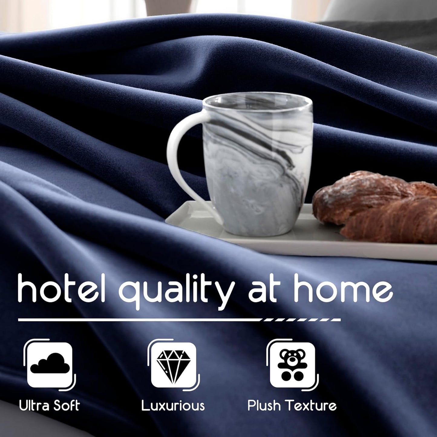 Insulating Core Hotel-Style Blanket, Navy Blue, Twin