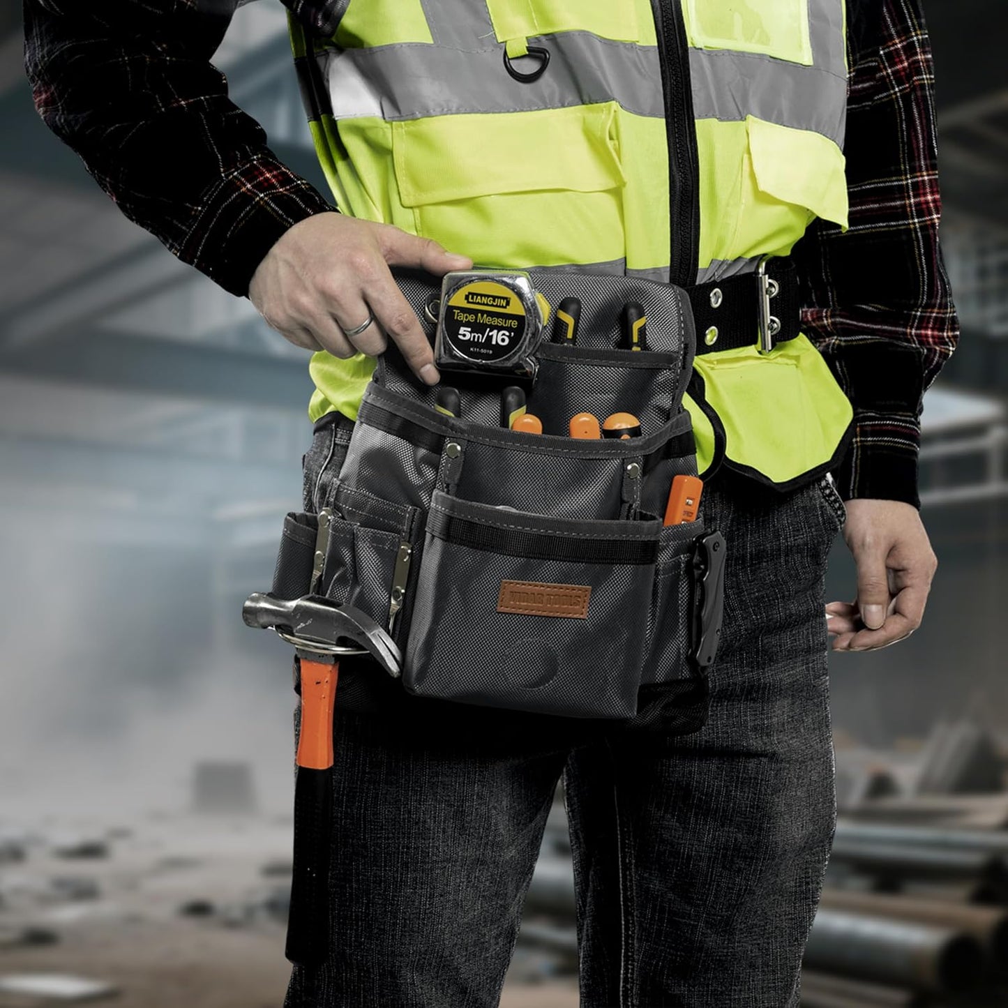 Small Magnetic Tool Belt Pouch – 11 Pocket Heavy-Duty Nylon Tool Belt for Electrician, Carpentry & Construction