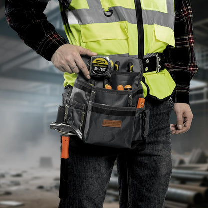 Small Magnetic Tool Belt Pouch – 11 Pocket Heavy-Duty Nylon Tool Belt for Electrician, Carpentry & Construction