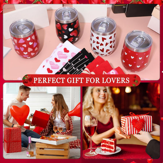 12 oz Heart Print Tumbler Cups and Heart Socks Stainless Steel with Lids Straw Brush Socks