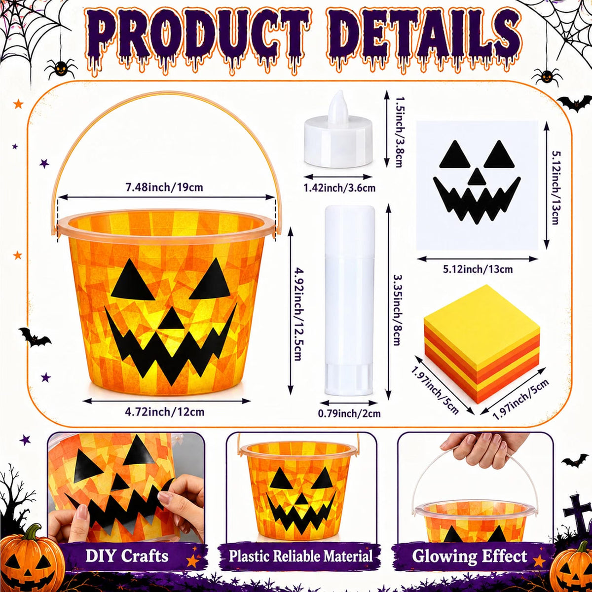 12-Set Halloween Jack-O'-Lantern Candy Basket Craft Kit – DIY Pumpkin Arts & Crafts Activity for Kids