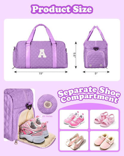 Initial Weekender Duffle Bag – Personalized Travel & Gym Bag (Purple, Letter A)