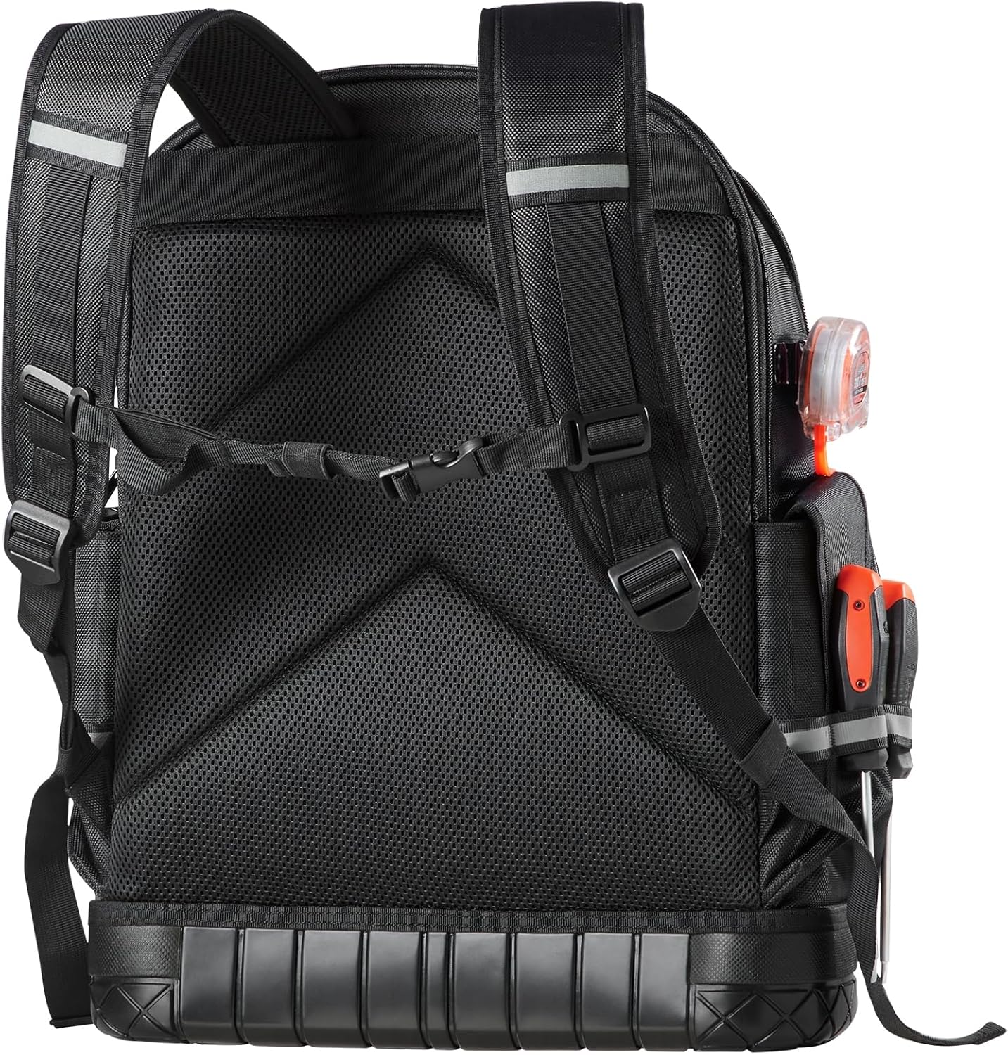 64 Pocket Heavy-Duty Tool Backpack – Jobsite Organizer Bag with Laptop Compartment & Molded Base for Electricians & HVAC Techs
