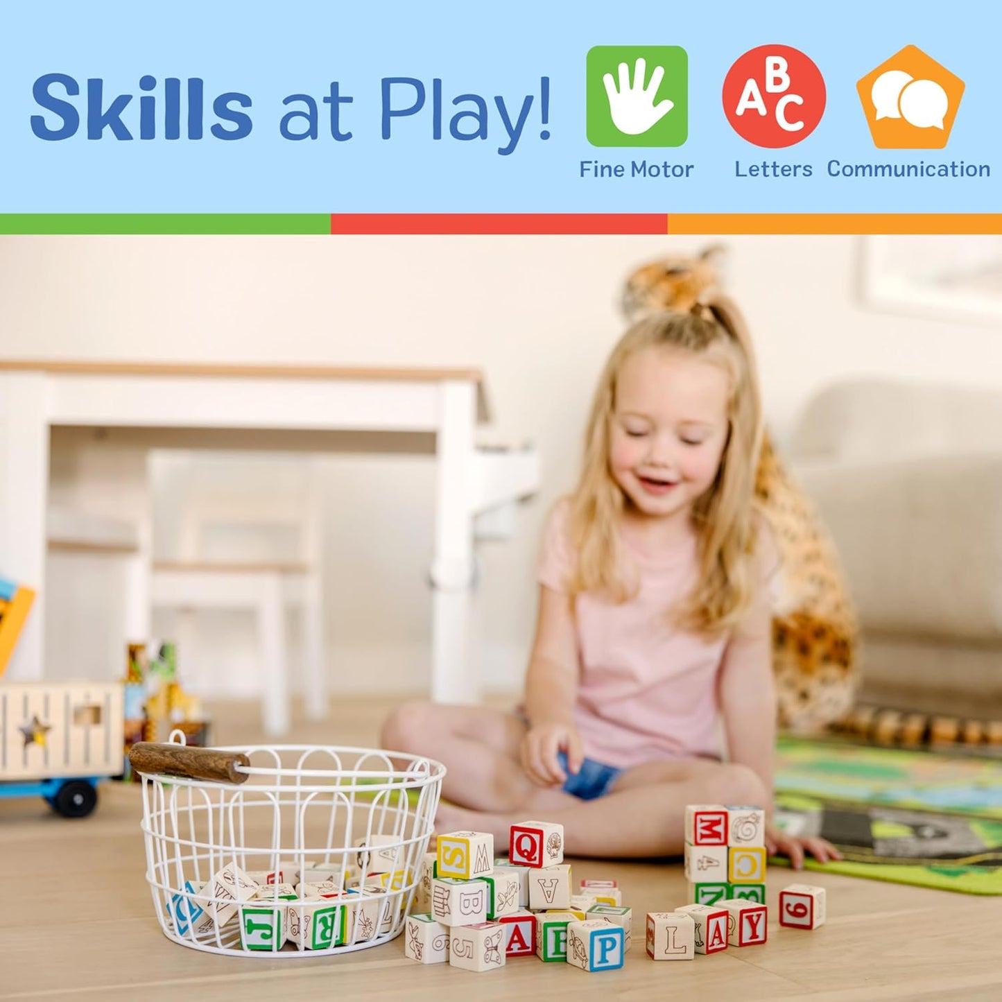 Deluxe Wooden ABC/123 Blocks Set (50 pcs) with Storage Pouch