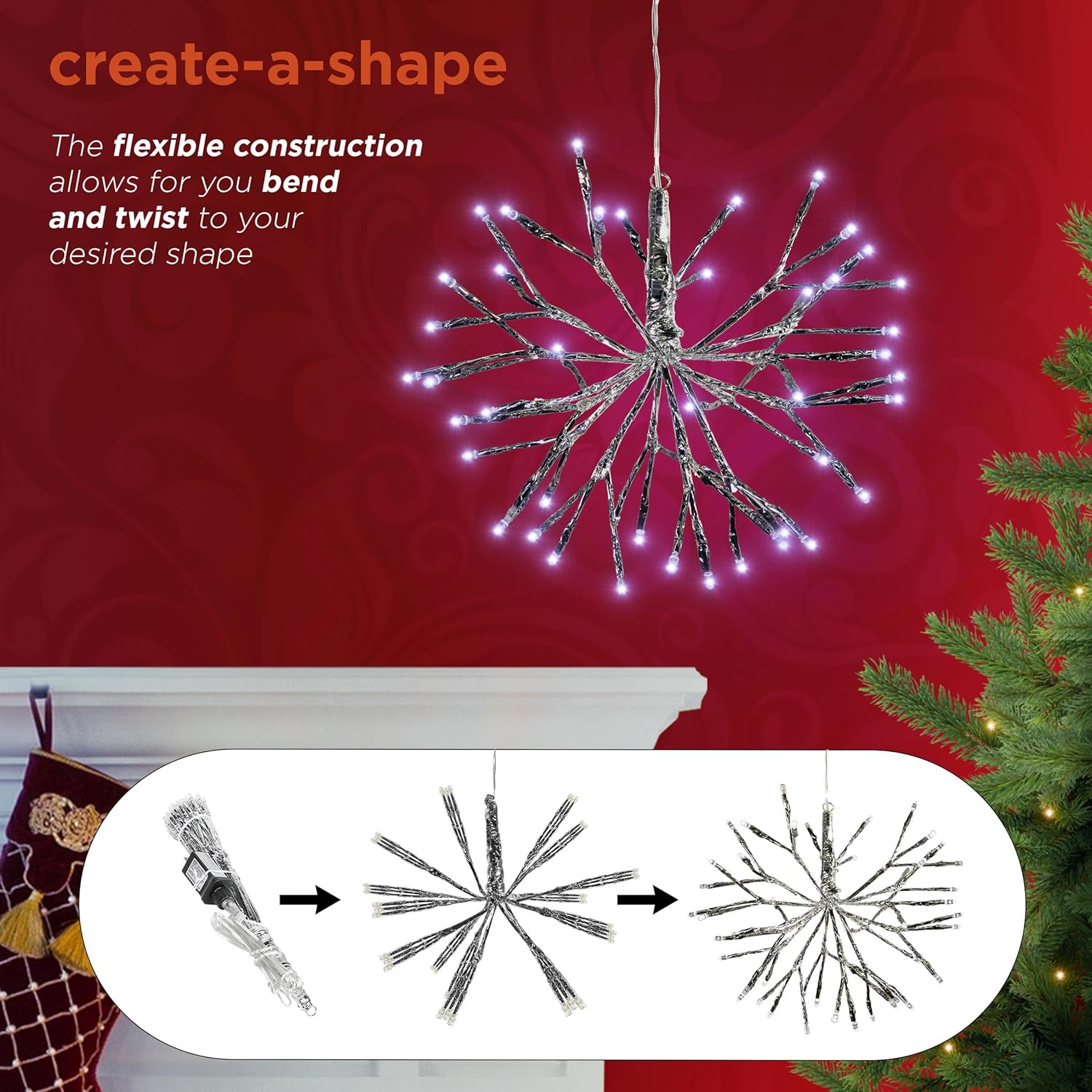 10"H Indoor Christmas Snowflake Ornament with LED Lights