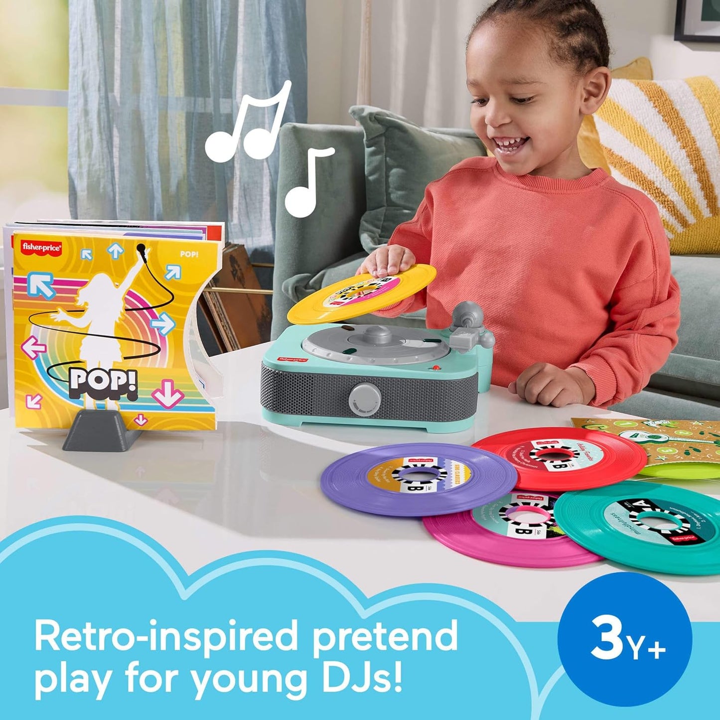 Rockin’ Record Player Toy – Pretend Turntable with 6 Albums + Holiday Bonus (Ages 3+)