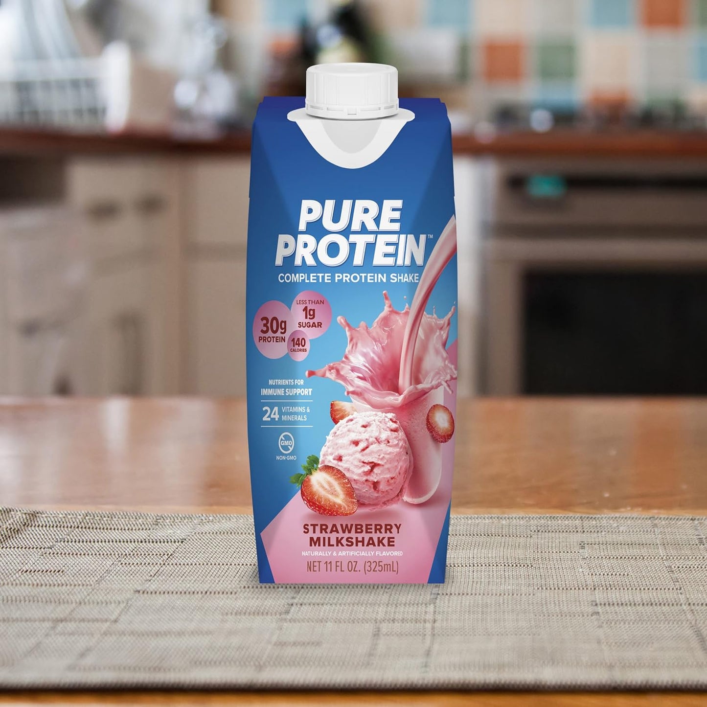 Pure Protein Strawberry Protein Shake – 30g Protein, Keto-Friendly, 11oz Bottles (12 Pack)