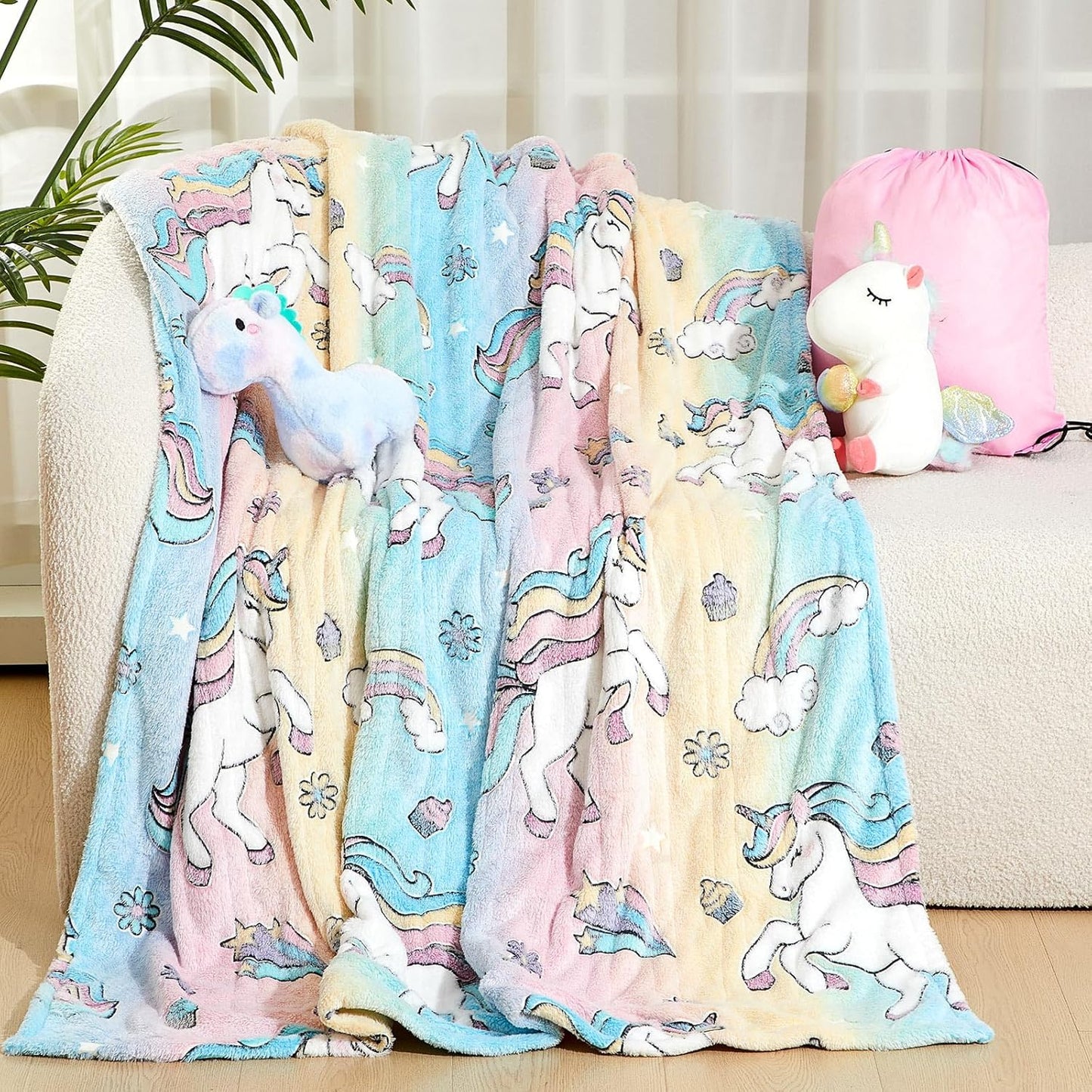 Kids Heated Unicorn Blanket – Glow-in-the-Dark Electric Throw with Auto Shut-Off (50" x 60")