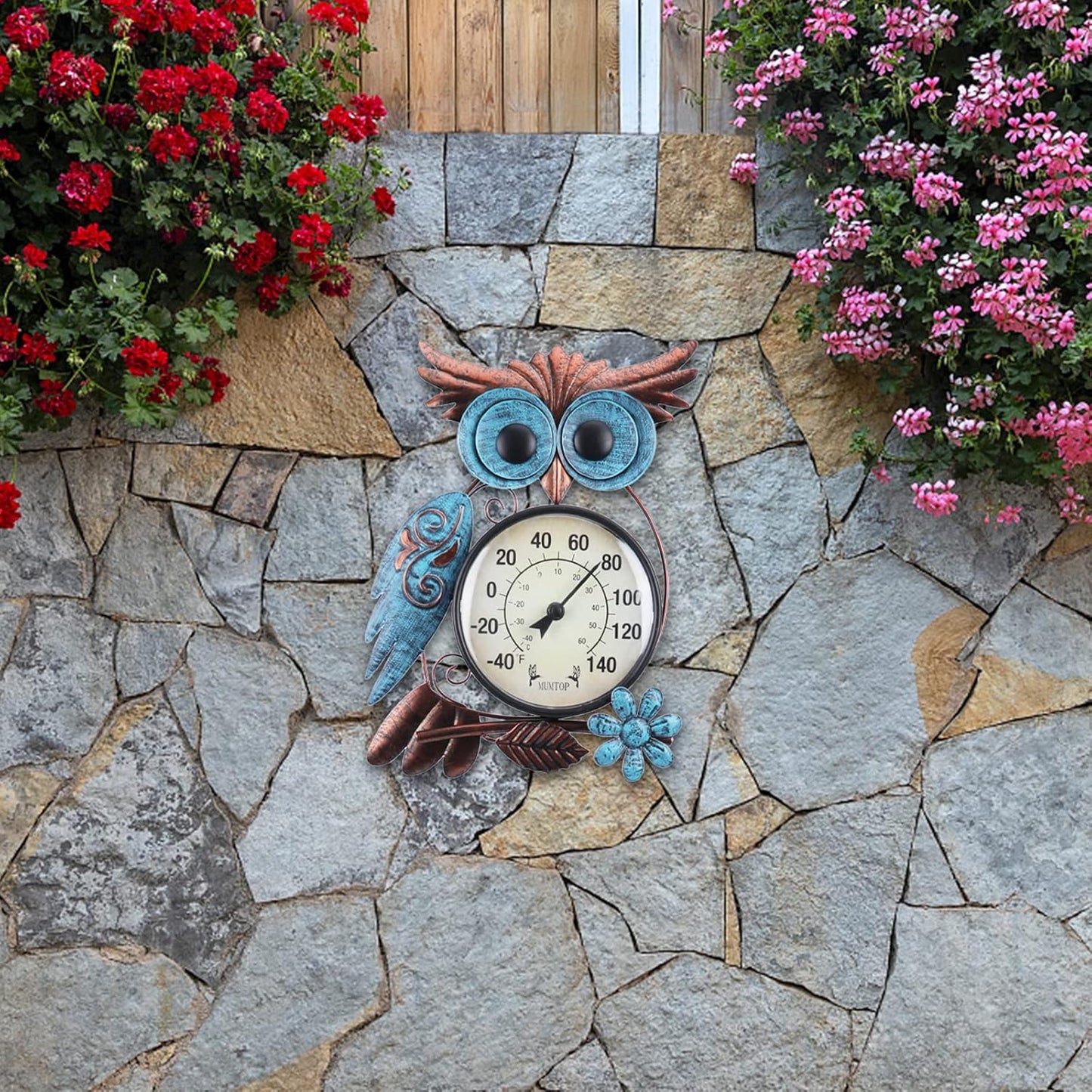 42" Metal Owl Outdoor Thermometer – Garden Stake or Wall-Mount Thermometer for Patio, Yard & Garden
