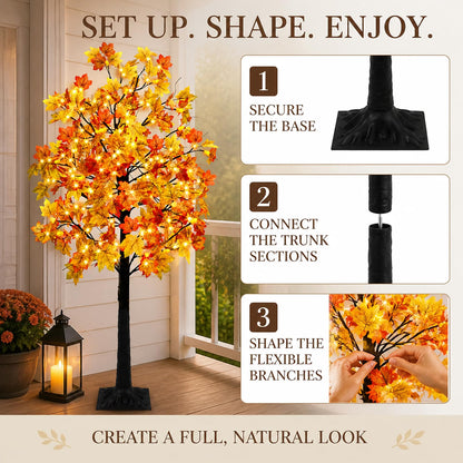 8 FT Lighted Fall Maple Tree – Artificial Thanksgiving Tree with Autumn Leaves for Indoor & Outdoor Décor