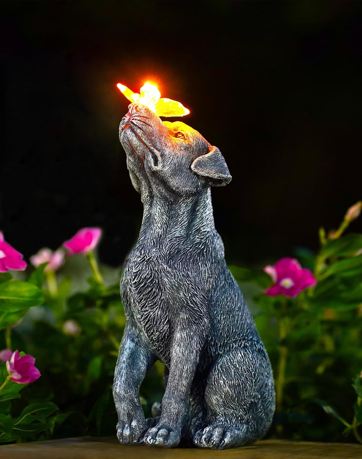 Dog Statue with Solar Butterfly – Beautiful Outdoor Garden Décor Gift for Mom or Dad