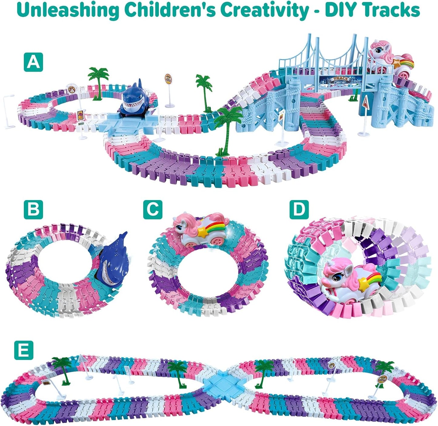 194 PCS Race Car Track Set – Monster Truck Toy for Kids Ages 3–8 – Building Car Toys for Boys & Girls