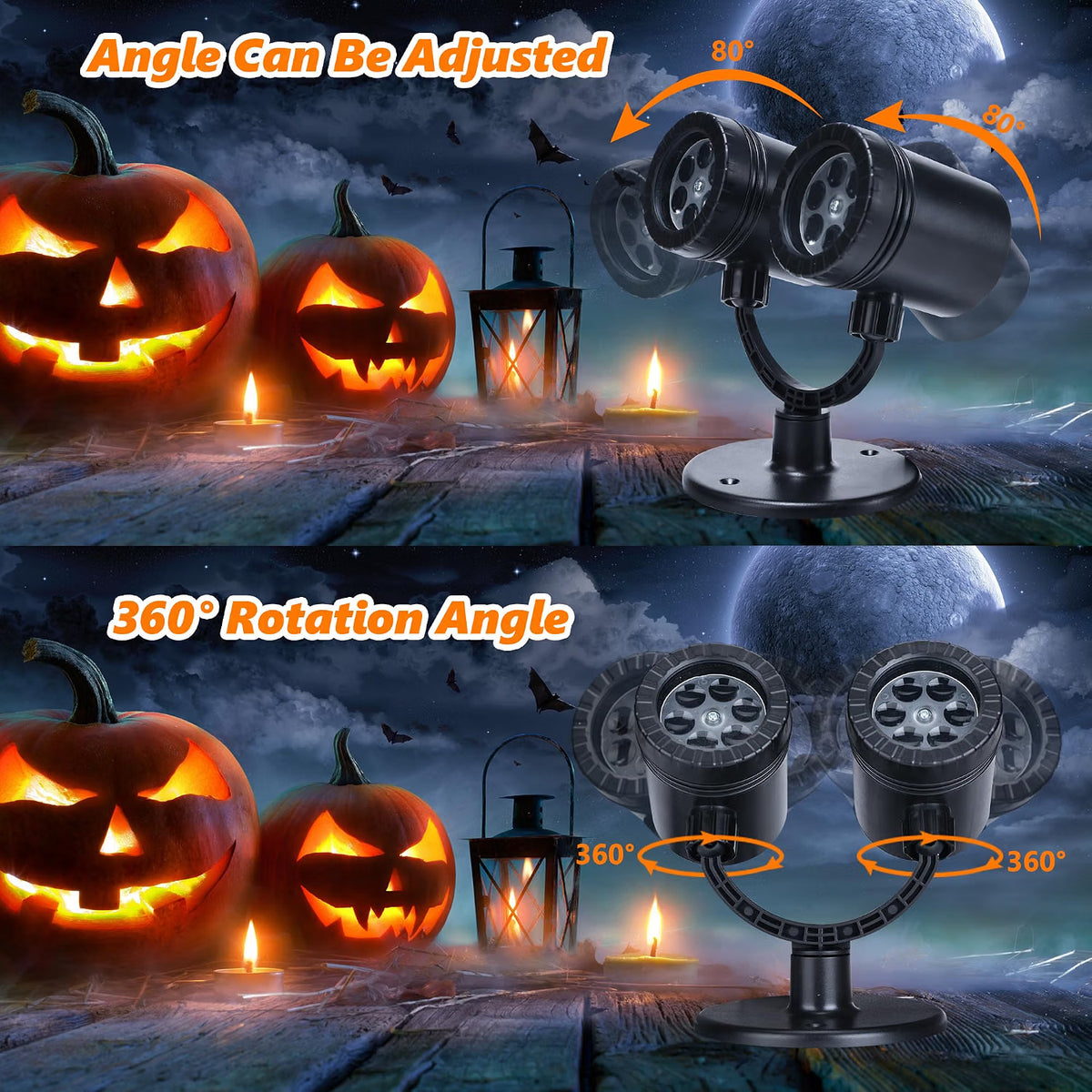 Double-Head Halloween Projector Lights – Dynamic Devil Face Outdoor & Indoor Projection with Timer, Waterproof Holiday Decor