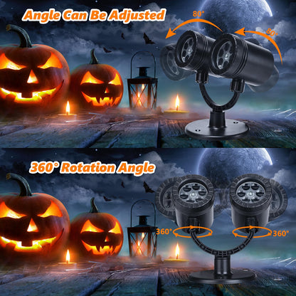 Double-Head Halloween Projector Lights – Dynamic Devil Face Outdoor & Indoor Projection with Timer, Waterproof Holiday Decor