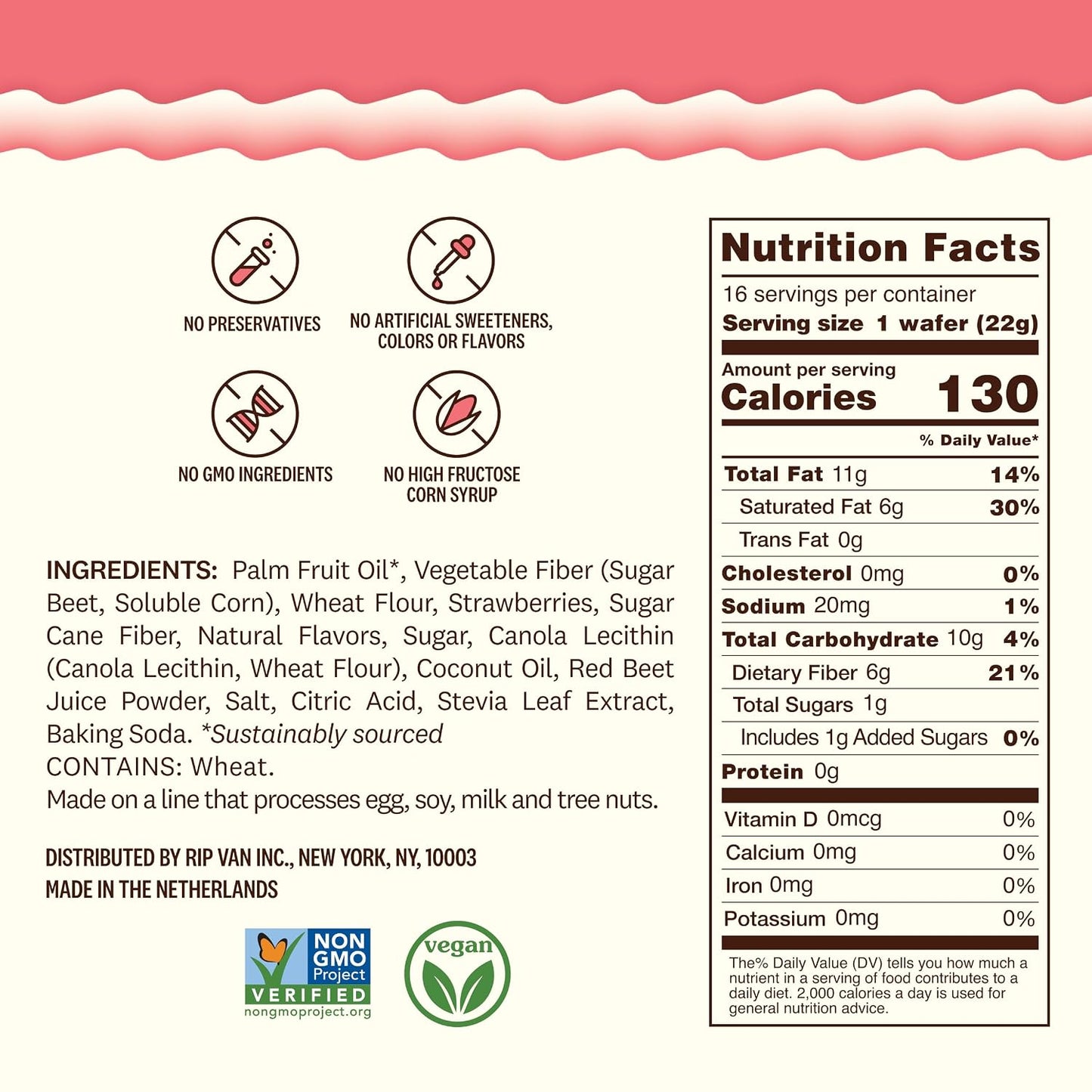 Strawberry Keto Wafer Cookies – Vegan, Non-GMO, Low Sugar (1g), Low-Calorie Snack, 16 Count