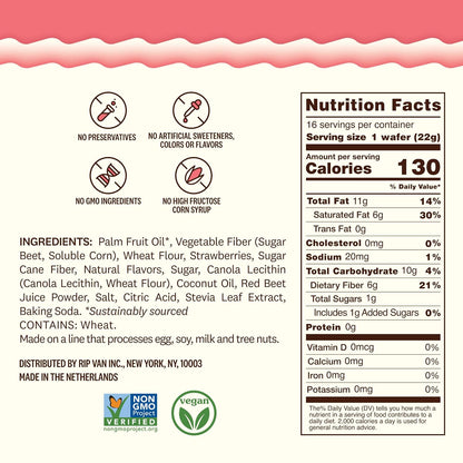 Strawberry Keto Wafer Cookies – Vegan, Non-GMO, Low Sugar (1g), Low-Calorie Snack, 16 Count