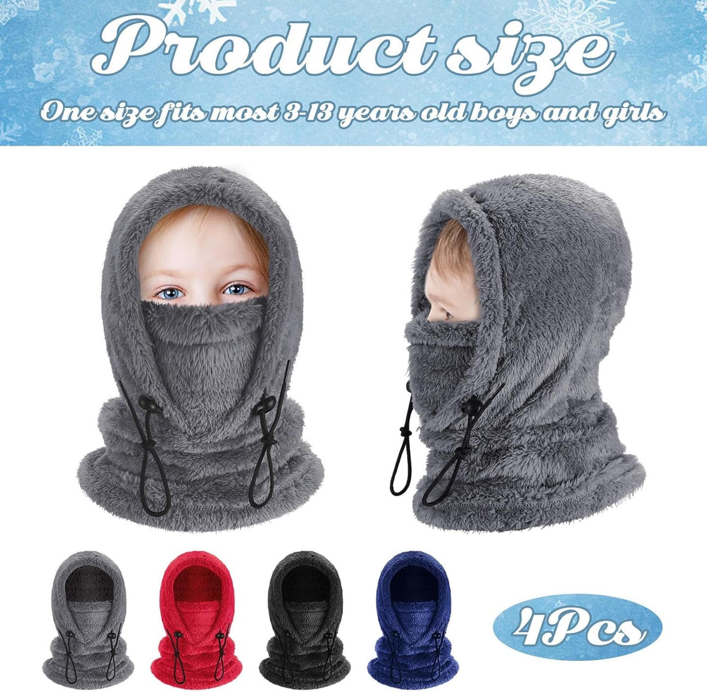 4-Pack Kids’ Balaclava Face Masks – Winter Windproof Ski Mask & Neck Cover for Cold Weather