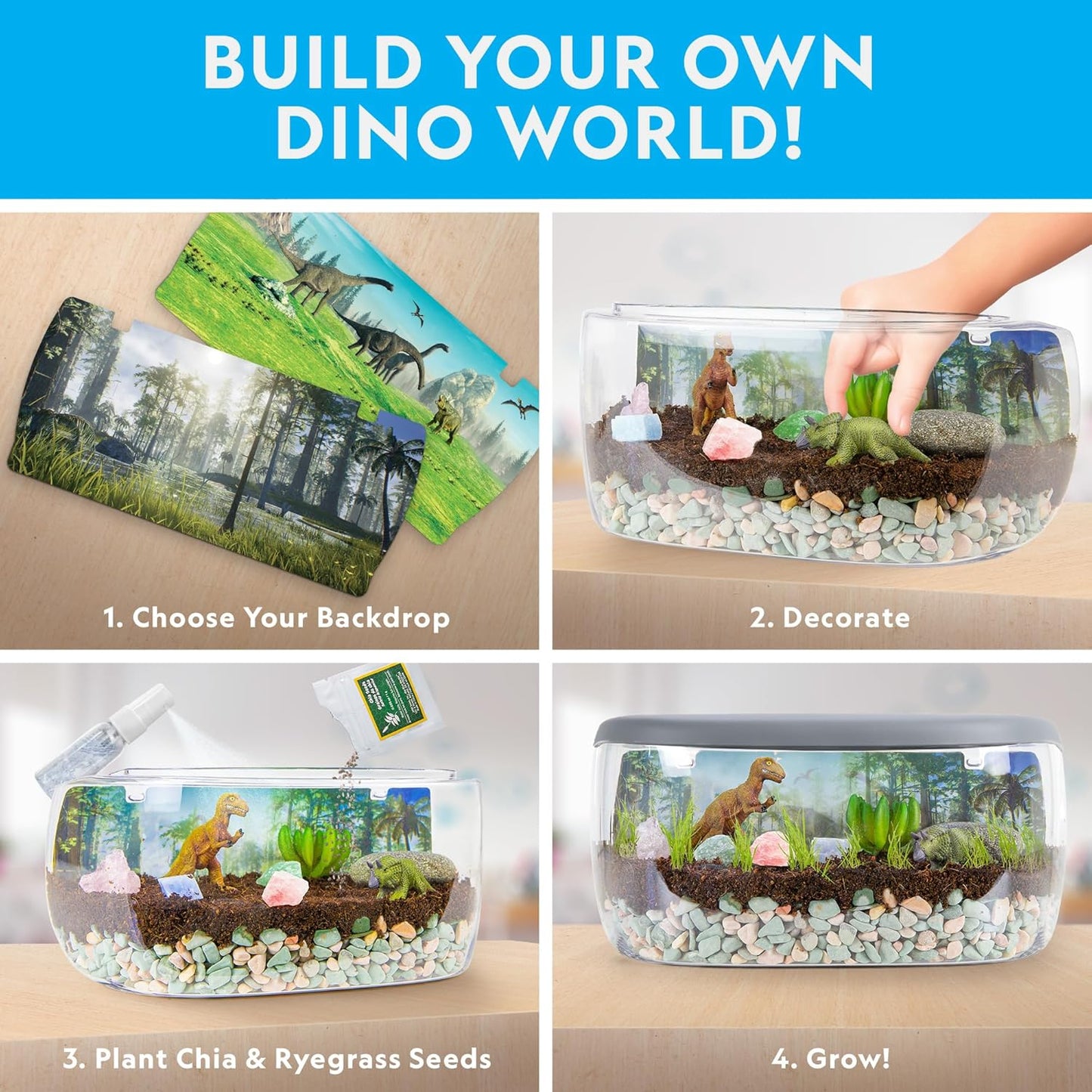 Light-Up Dinosaur Terrarium Kit for Kids with Real Plants & Gemstones