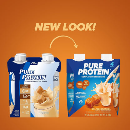 Pure Protein Salted Caramel Shake – 30g Protein, Keto-Friendly, 11oz Bottles (12 Pack)