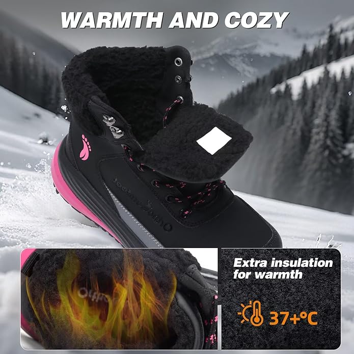 Women’s Waterproof Insulated Winter Snow Boots – Wide Fit with Arch Support (Black, Size 9 Wide)