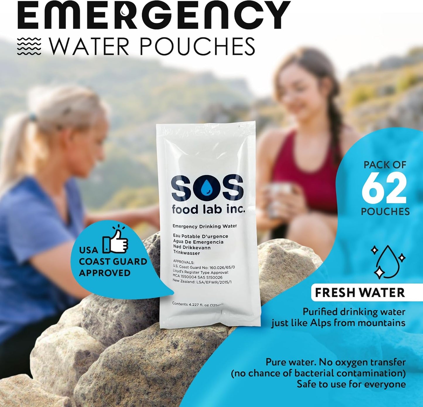 S.O.S. Emergency Drinking Water – 62 Packets, 5-Year Shelf Life Survival Supply