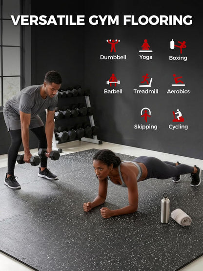 0.79" Extra-Thick Exercise Mats – 48 Sq Ft Interlocking Rubber & EVA Foam Gym Flooring Tiles – Black & White