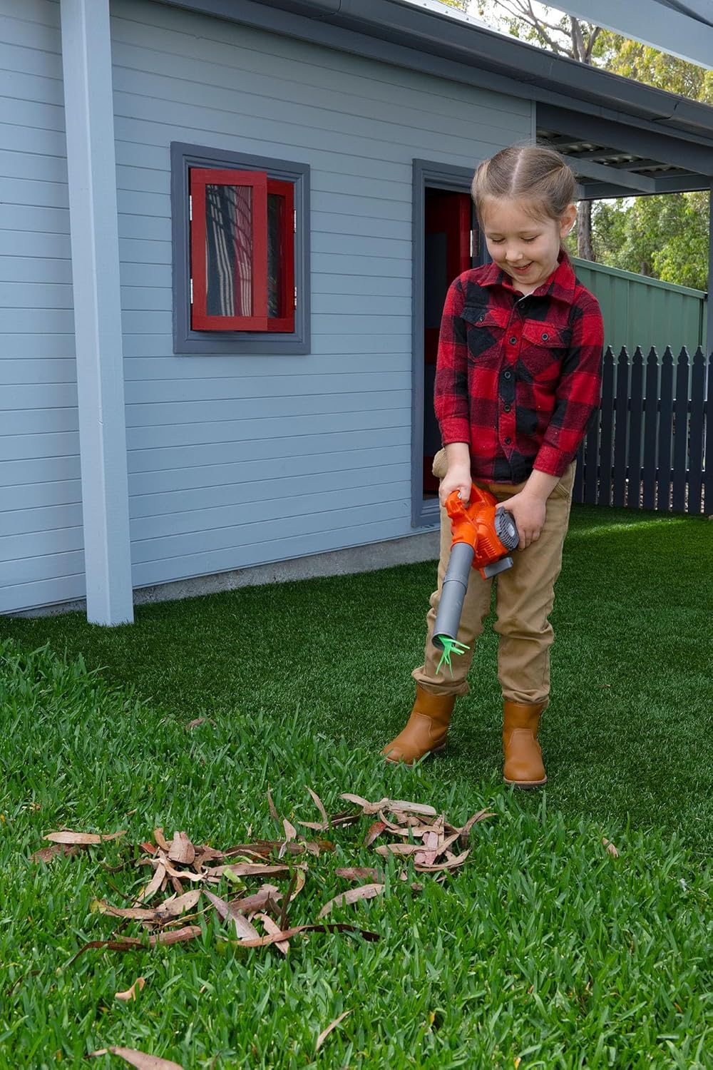 Toy Leaf Blower - Light-Up Engine with Sound & Real Air for Ages 3+ (Orange/Gray)