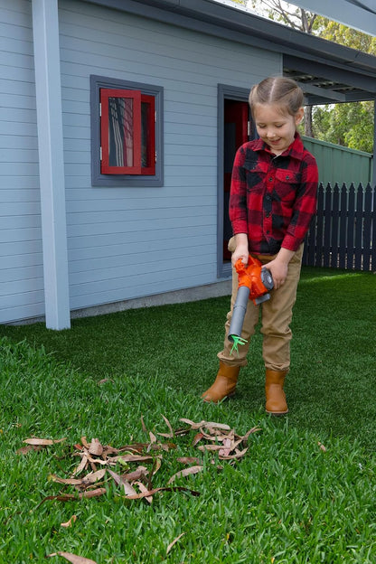 Toy Leaf Blower - Light-Up Engine with Sound & Real Air for Ages 3+ (Orange/Gray)