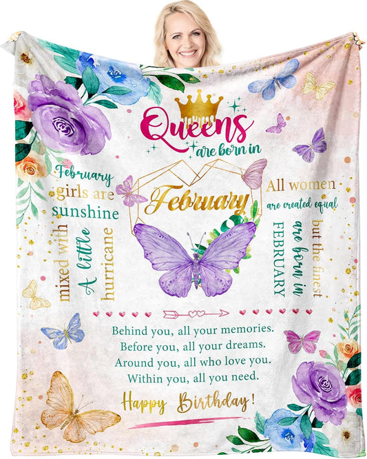 February Birthday Blanket – “Queens Are Born in February” Throw (60" x 50")