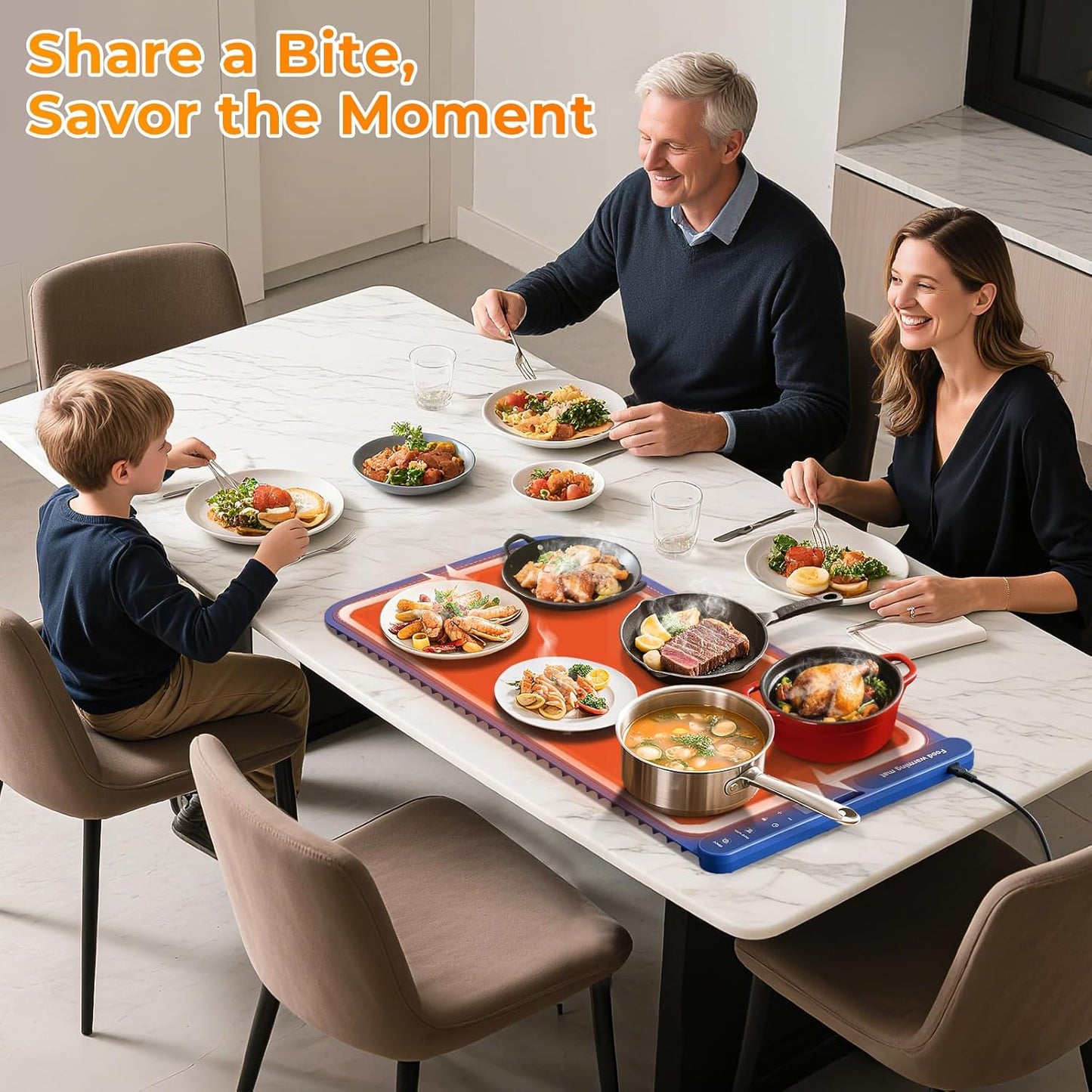 Extra-Large Food Warming Mat – 32" x 15" Electric Silicone Buffet Warmer (Blue)