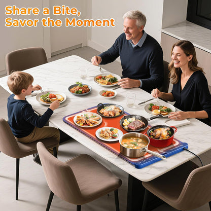 Extra-Large Food Warming Mat – 32" x 15" Electric Silicone Buffet Warmer (Blue)